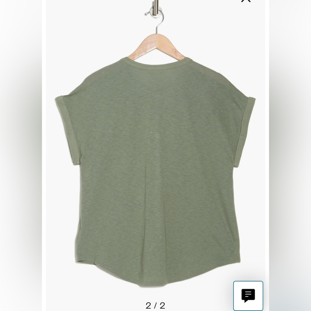 NWT Lucky Brand Mixed Media Short Sleeve Cotton Henley Top, Green, size Medium - Picture 2 of 10